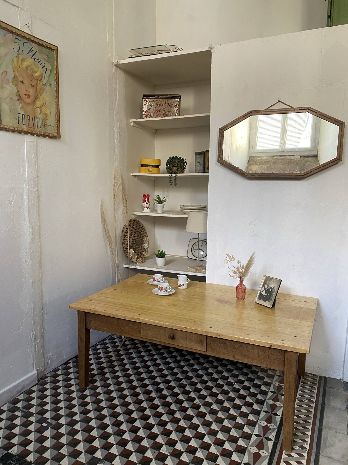 Miroir Art déco vintage bois marqueté