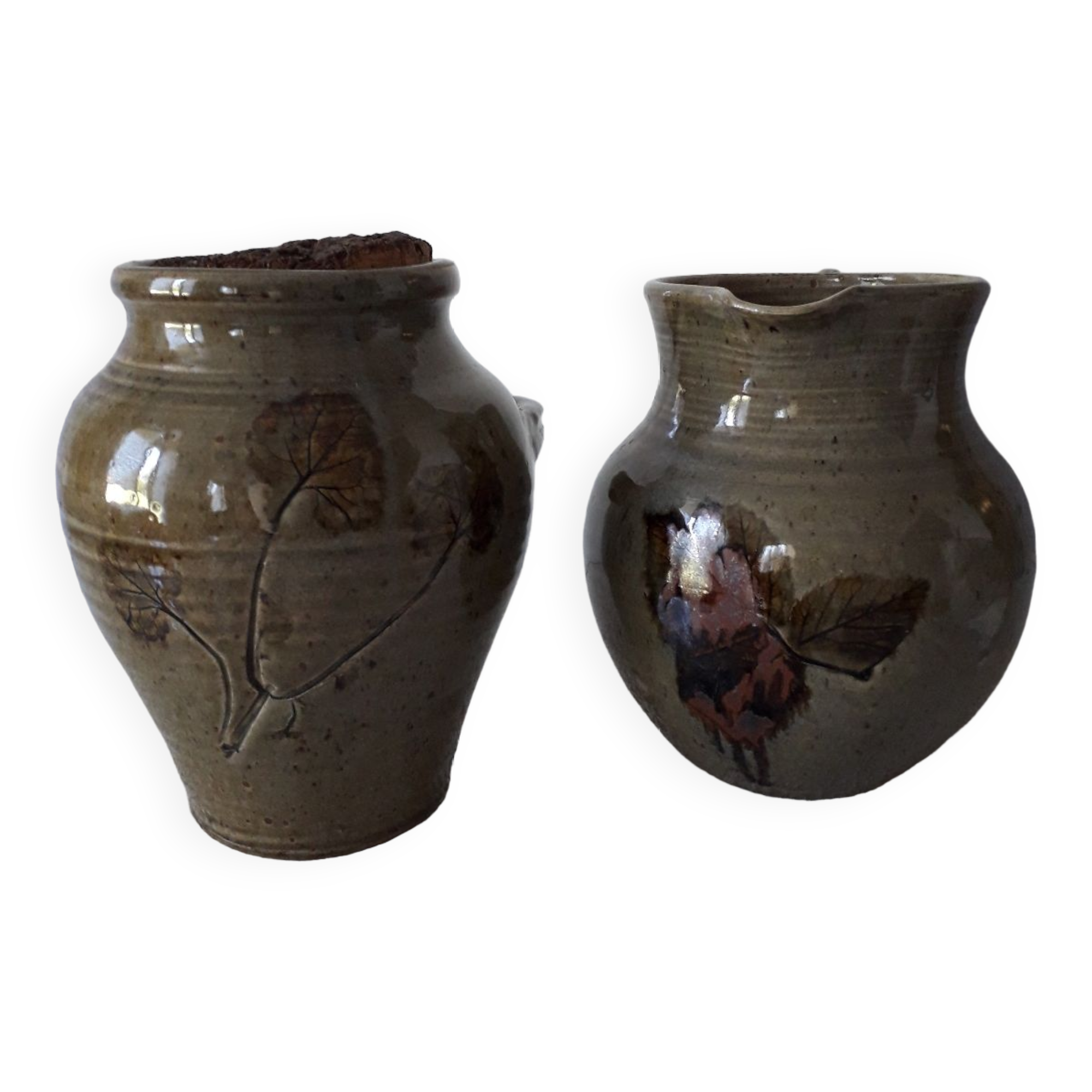 Le Rivet enamelled stoneware carafe and pot with herbarium motifs