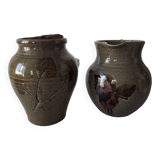 Carafe et pot en grès émaillé motifs herbier Le Rivet