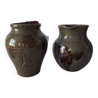 Carafe and pot in enamelled stoneware with herbarium motifs Le Rivet