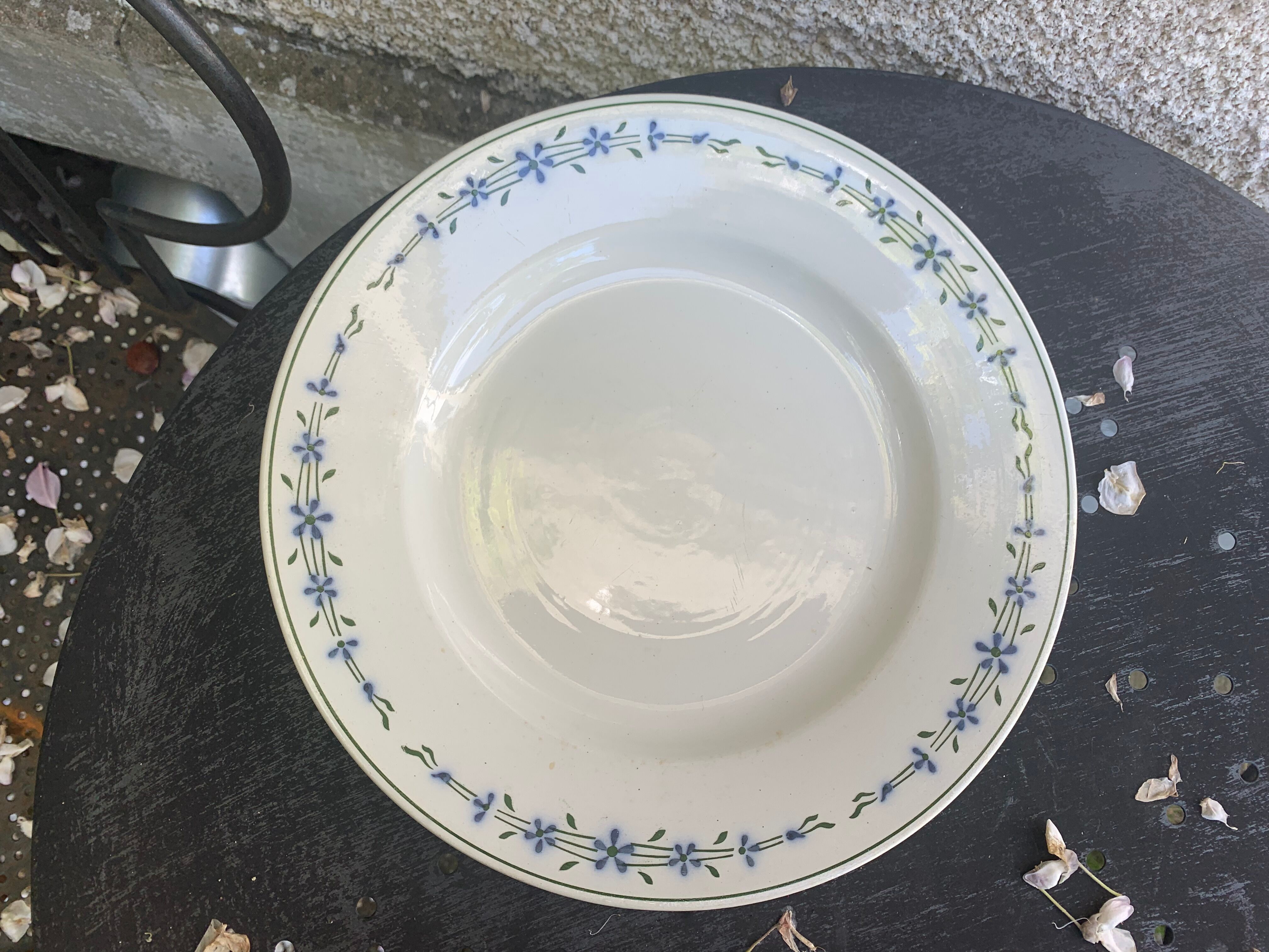 8 flat plates with blue flower pattern earthenware niderviller moselle france art deco