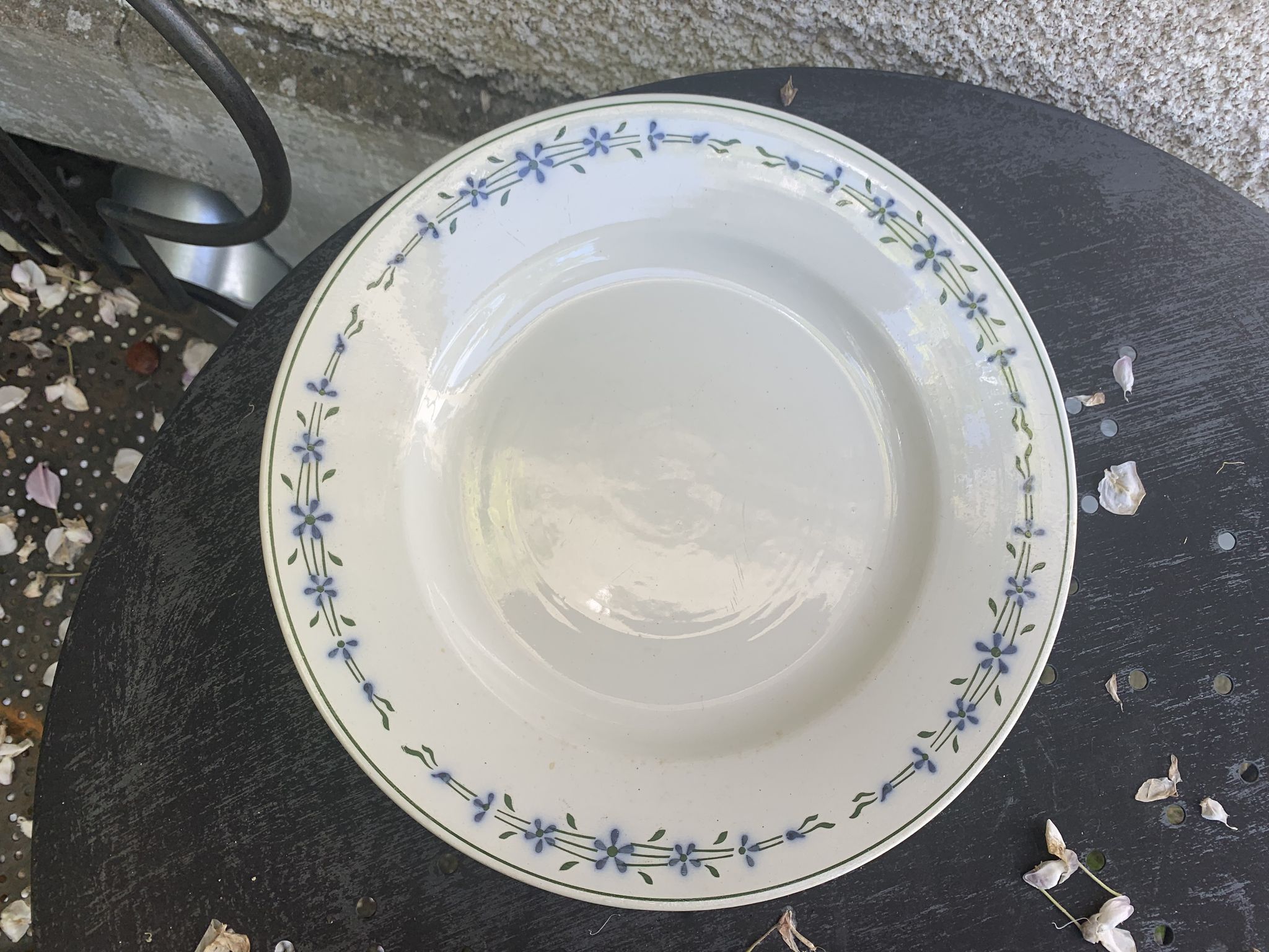 8 flat plates with blue flower pattern earthenware niderviller moselle france art deco