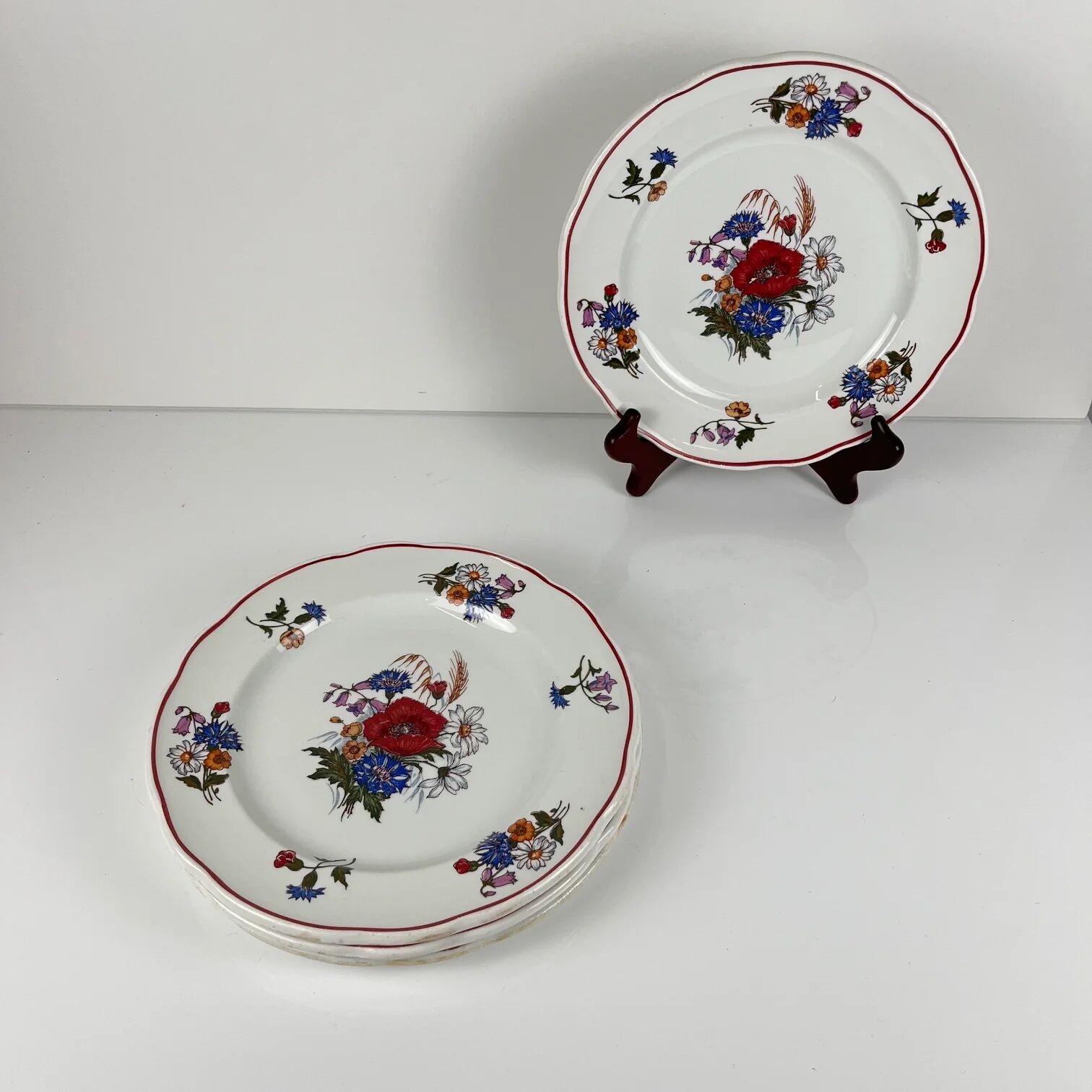 Set de 4 assiettes plates "Agreste", Sarreguemines, fin XXe, Pyroblan