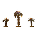 Hollywood Regency Palm Tree Lamp Trio – Hammered Gold Metal