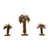 Hollywood Regency Palm Tree Lamp Trio – Hammered Gold Metal