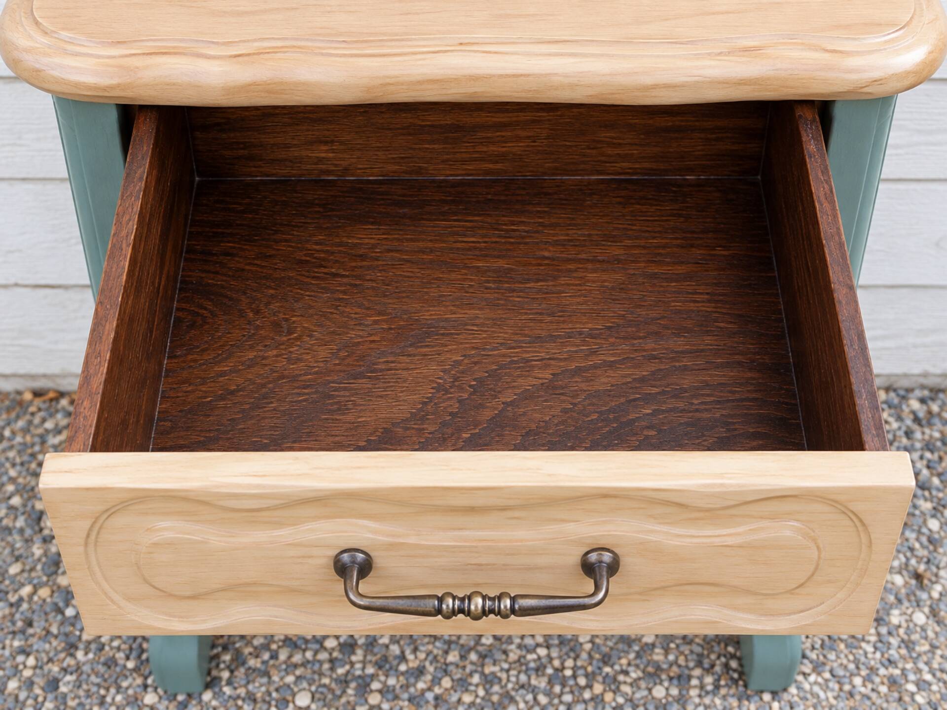 Bedside table, nightstand, renovated accent furniture.
