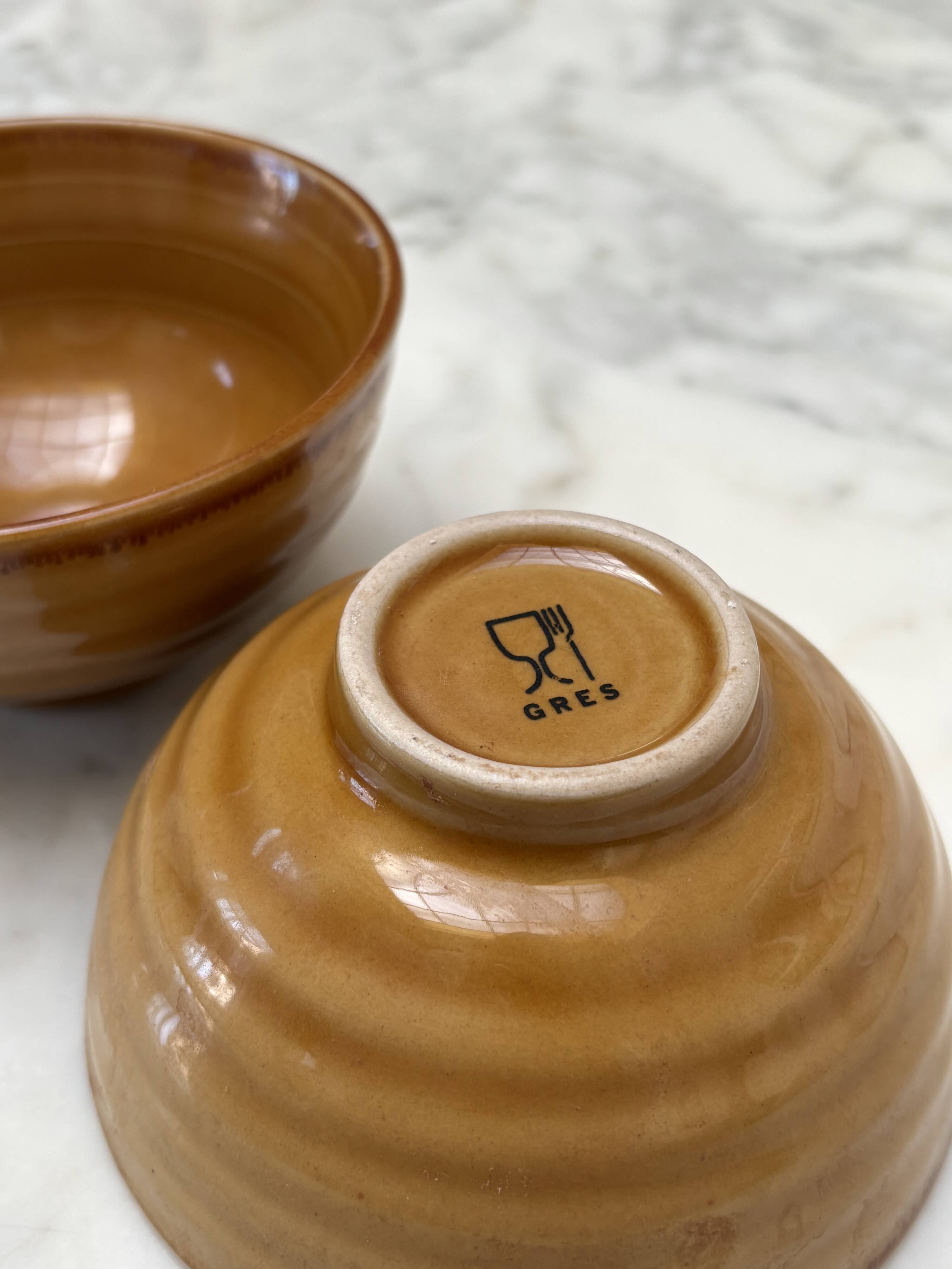 set of 2 small glazed stoneware bowls