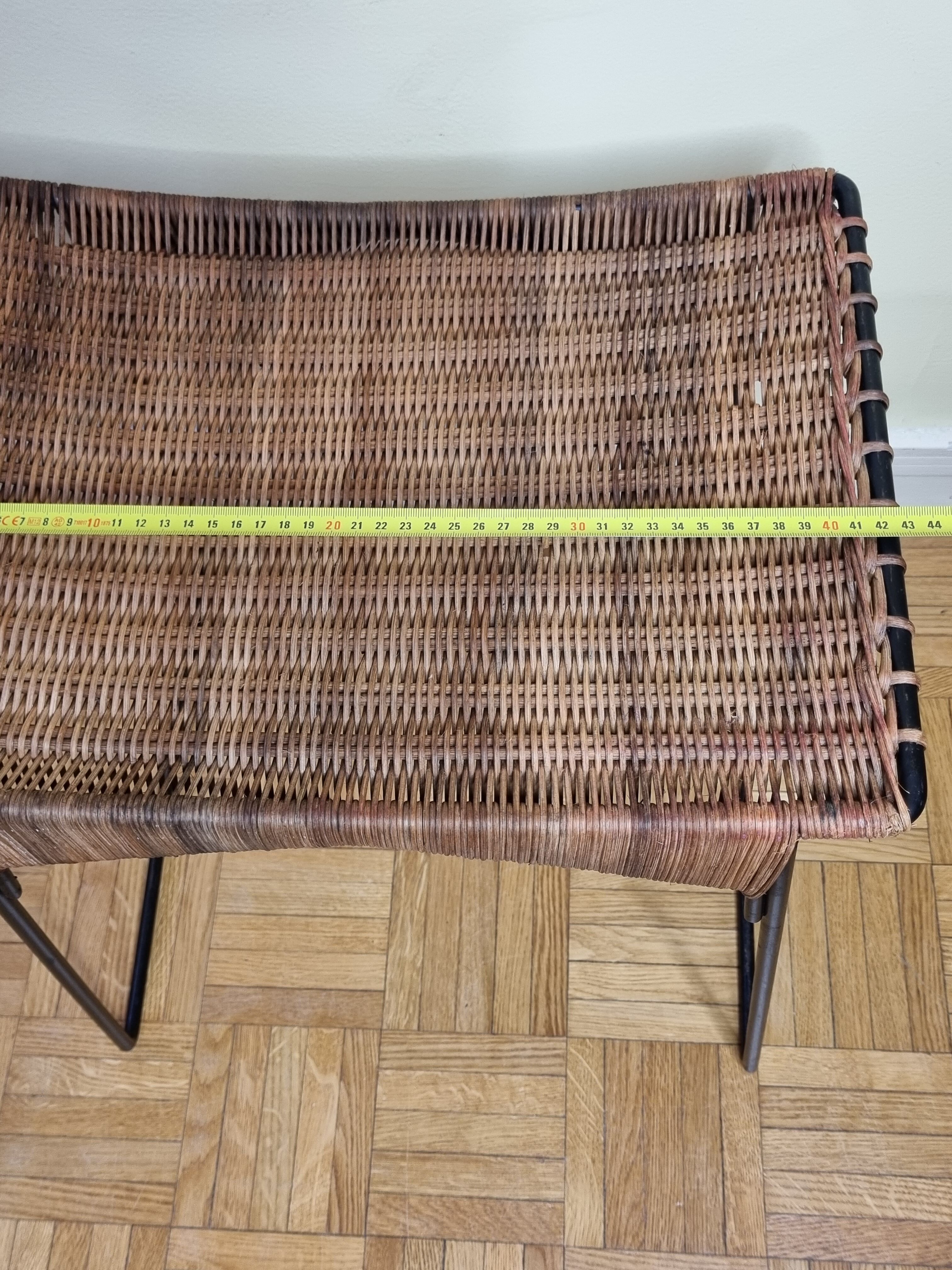 Raoul Guys stool for Airborne in wicker and lacquered steel 50s