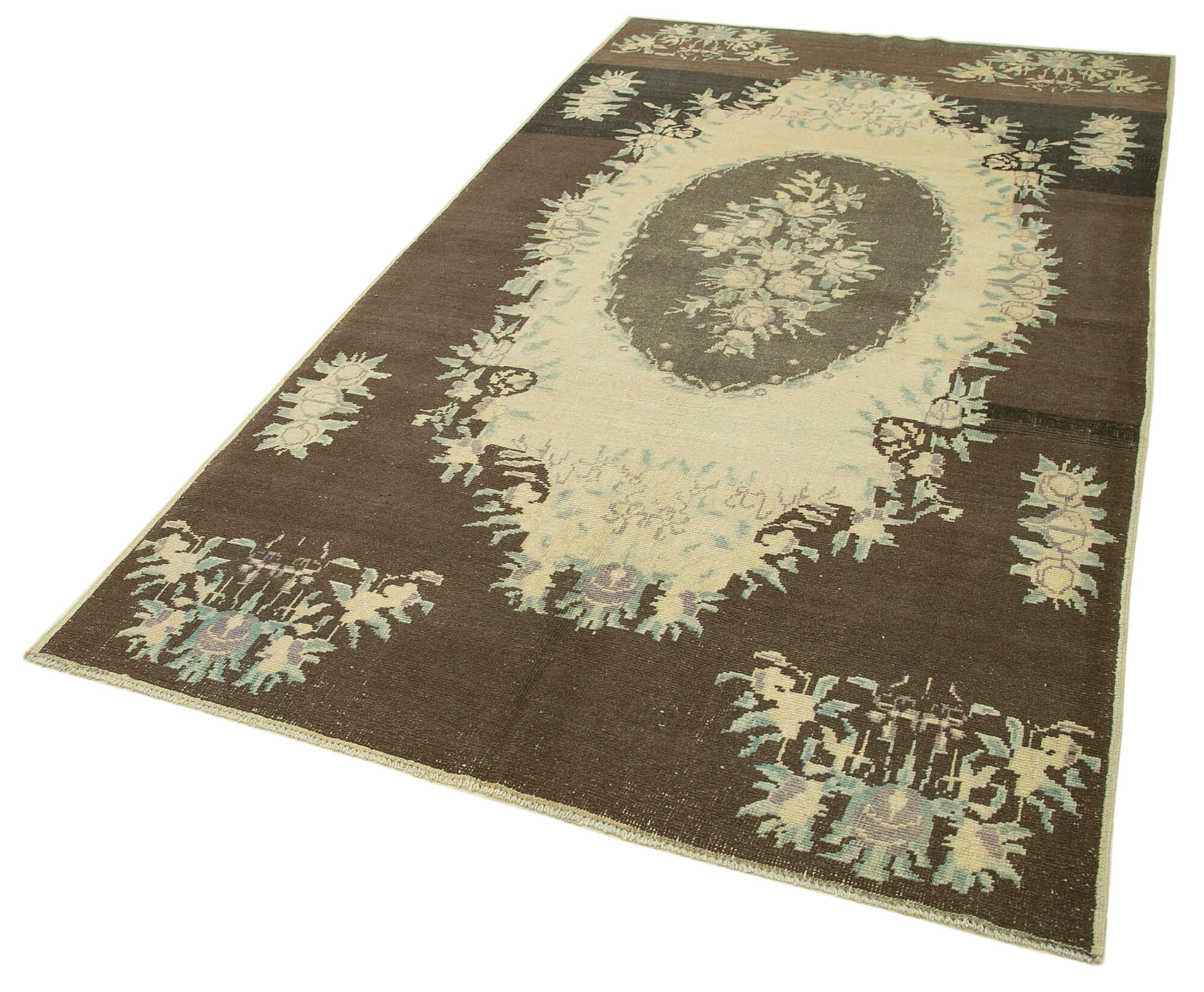 1950s hand-knotted antique turkish beige rug 148 cm x 270 cm