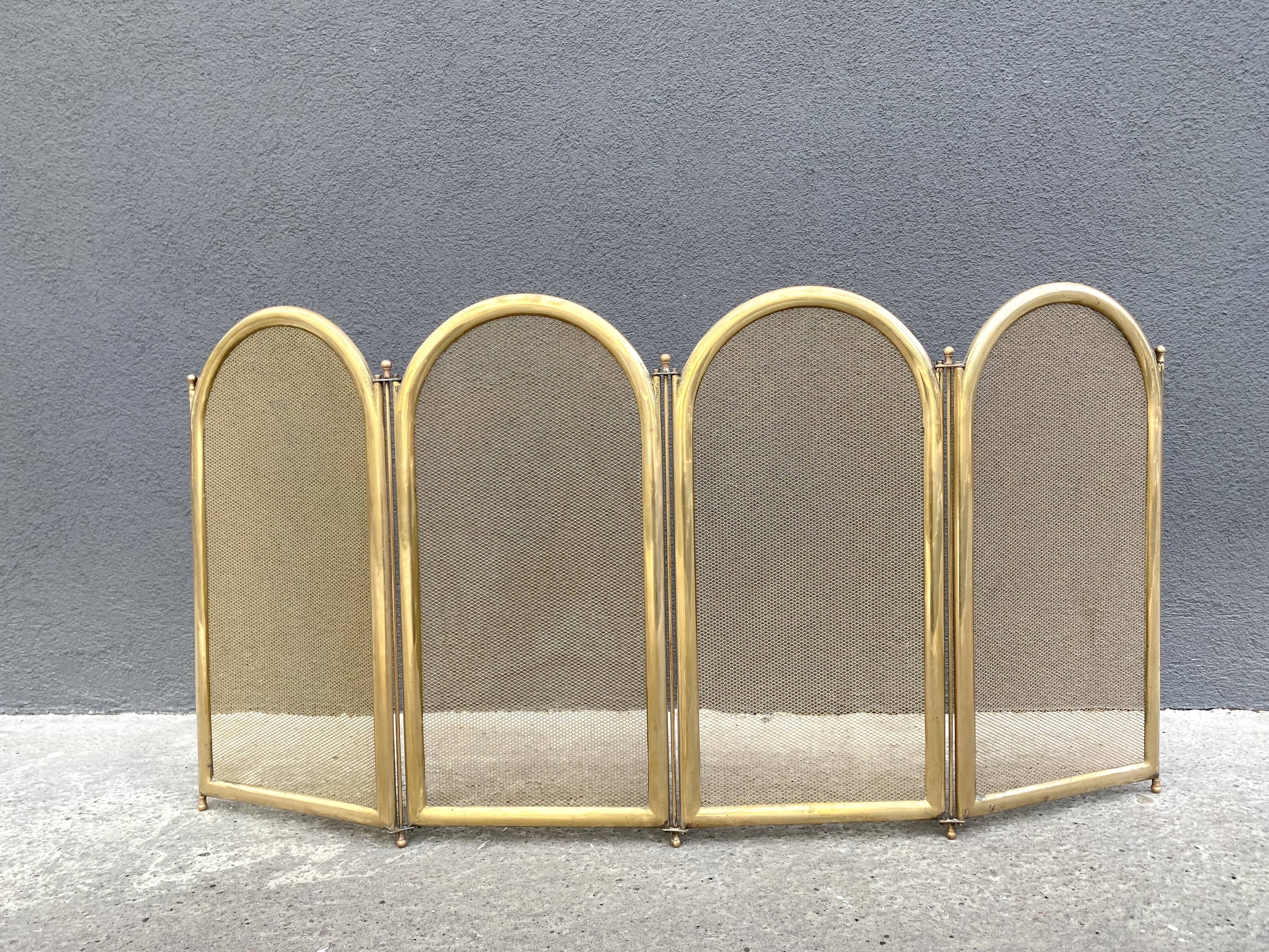 1950s brass fireplace screen