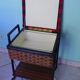 Vintage worker on wheels, rattan, fabric, skaÏ, metal with formica shelf