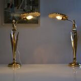 Pair of 1980s Hollywood Regency Gold Table Lamps