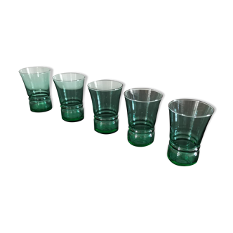 5 vintage excel green aperitif glasses