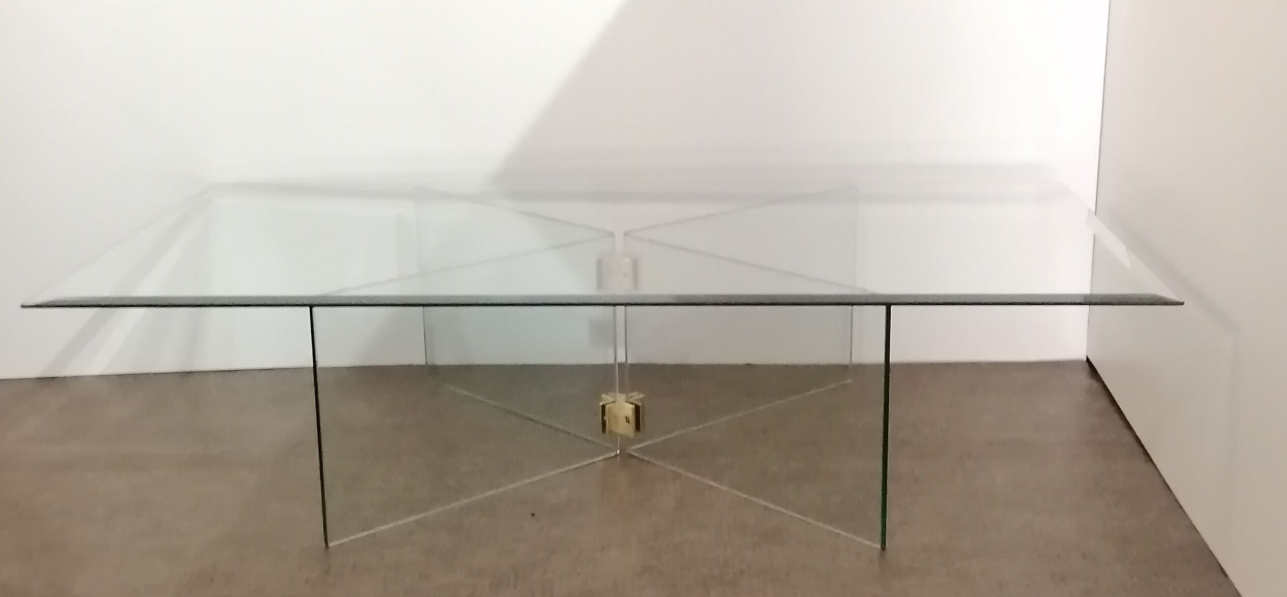 Vintage coffee table by Léon Rosen for Pace Collection all in tempered glass and brass 1970