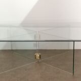Vintage coffee table by Léon Rosen for Pace Collection all in tempered glass and brass 1970