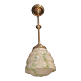 Art Deco ceiling light, marbled green opaline/brass, 1930s.