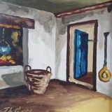 Painting „The Village Chamber”, Scandinavian design, 1970s