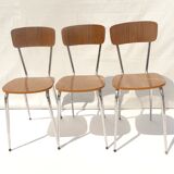 Set of 3 formica chairs wood color