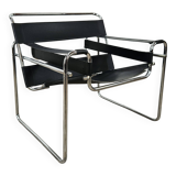 70s armchair in chromed tubular and black leather