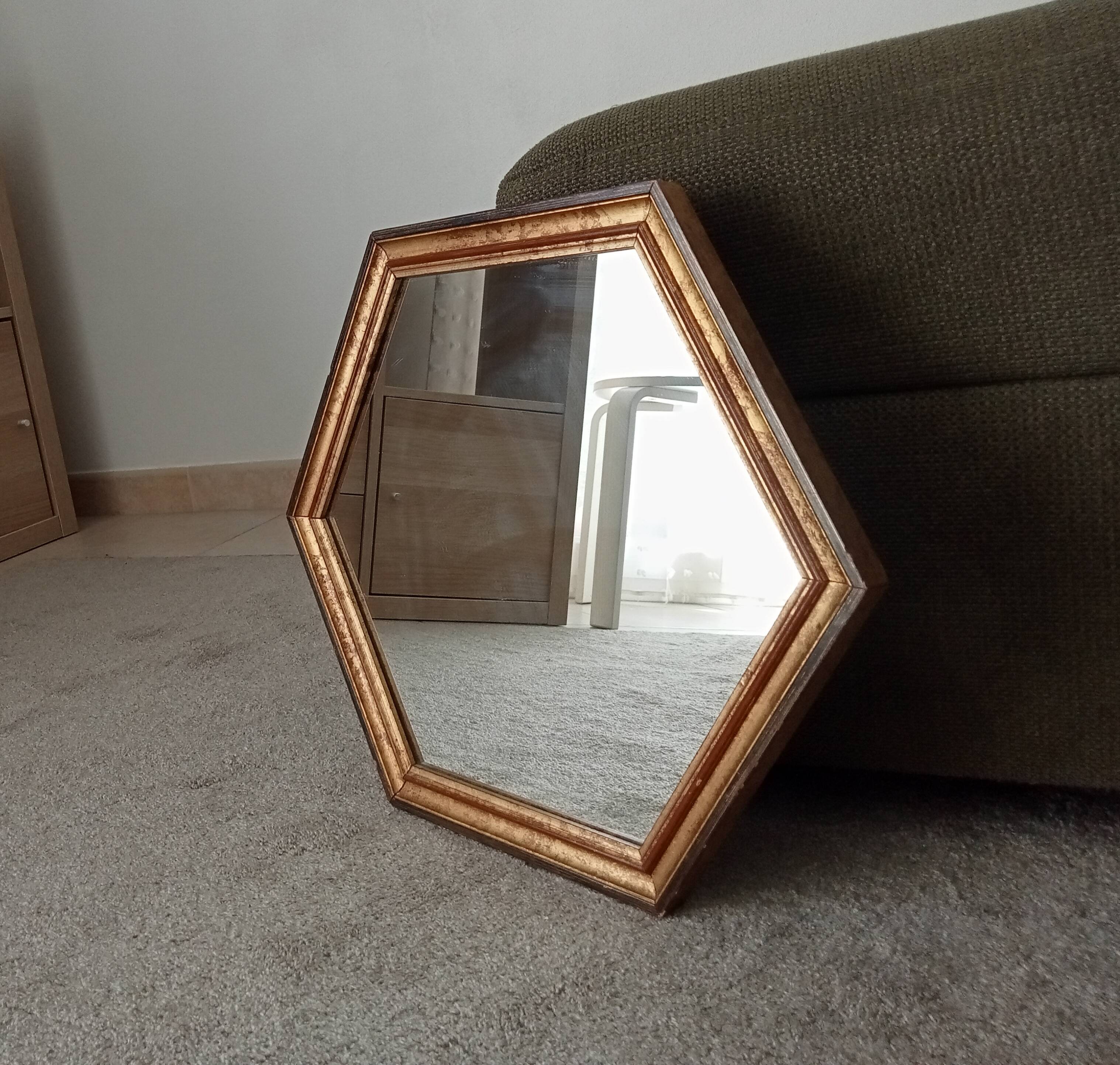 Miroir vintage hexagonale bohème chic en bois doré