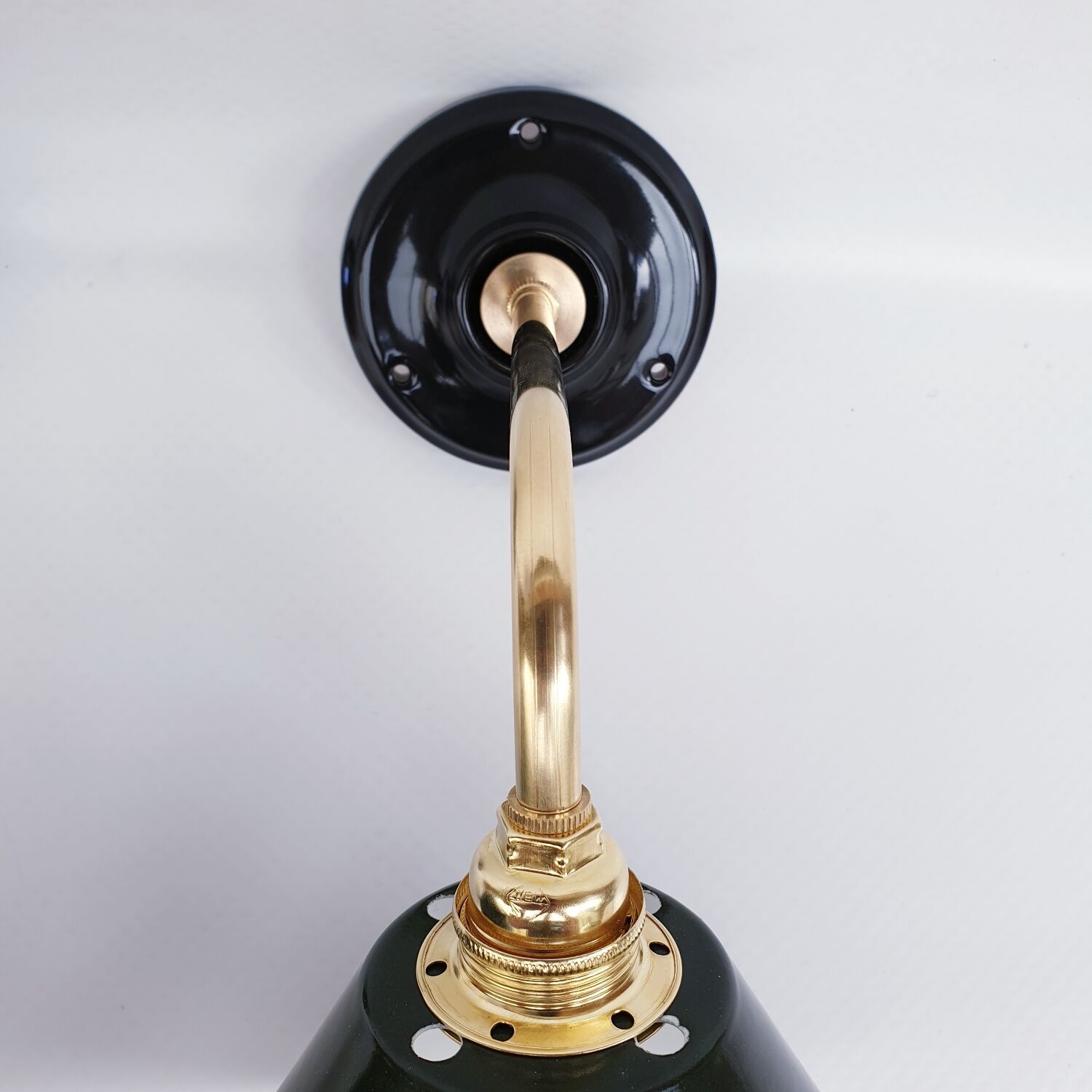 Pair of antique enamelled sheet metal wall lights