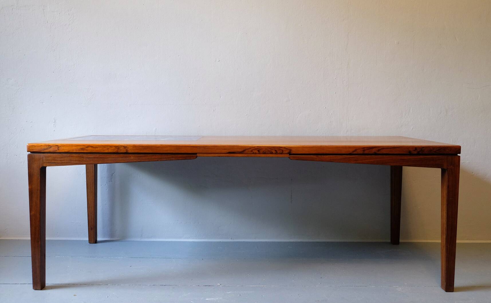 Rosewood coffee table with blue ceramic tiles, Denmark 1960s