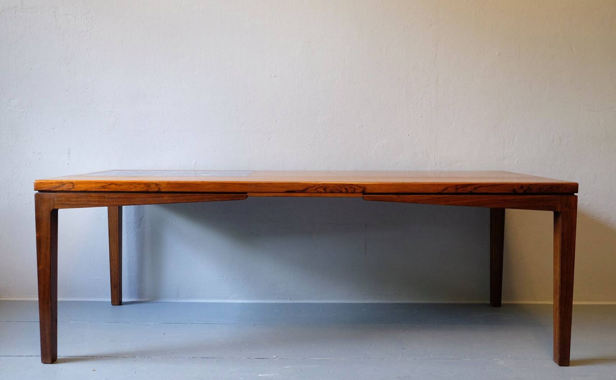 Rosewood coffee table with blue ceramic tiles, Denmark 1960s