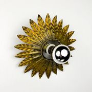 Spanish sunburst flush mount light fixture in gilt iron, circa 1960s