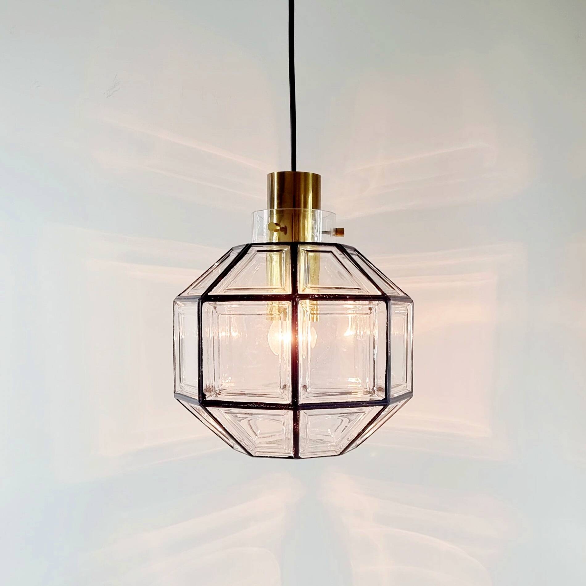 Large Mid-Century Octagonal Glass Ceiling Light from Limburg, Germany, 1960s