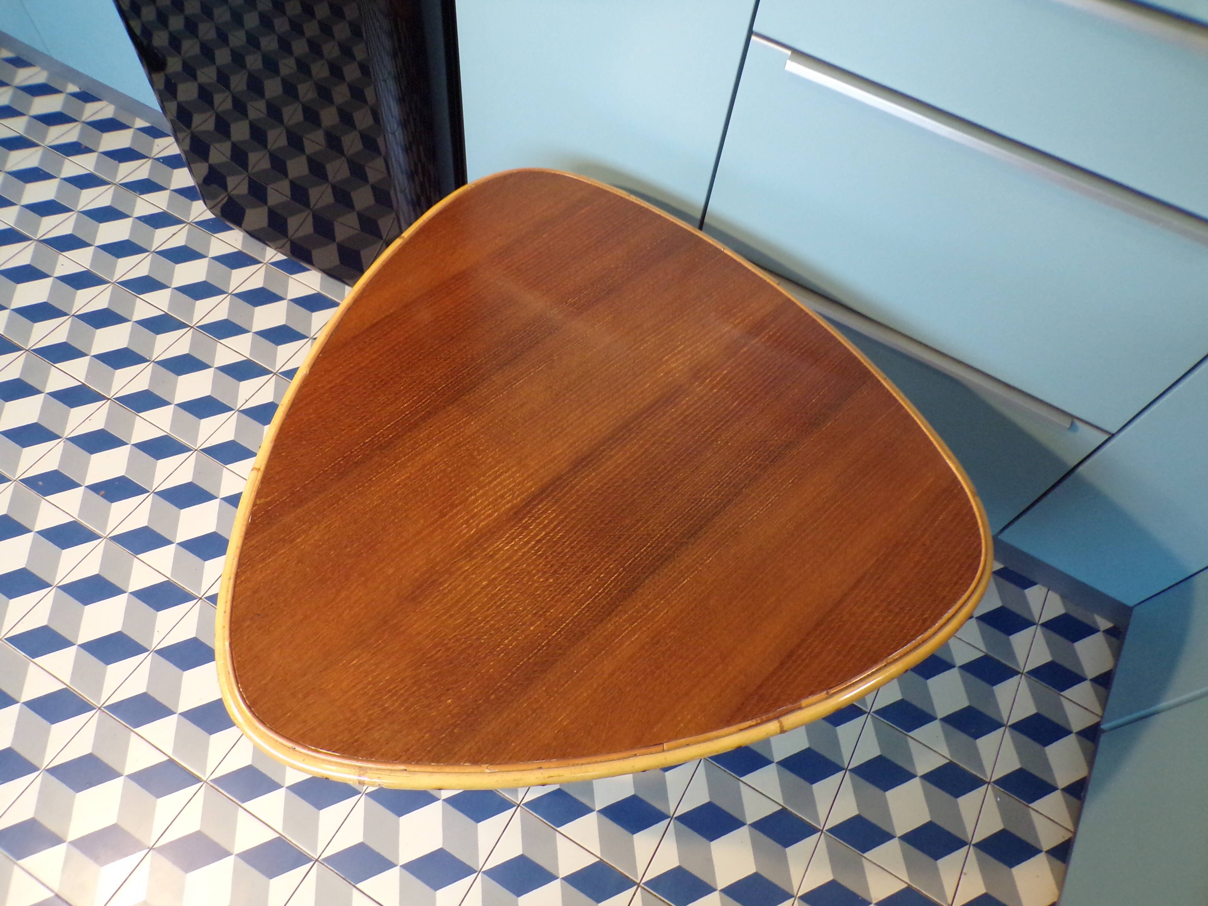 Tripod rattan coffee table, 79 cm per side