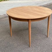Scandinavian round extendable dining table stripped in teak 115cm