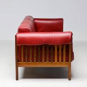 Johannes Andersen modern mid-century Danish canapé in rosewood and burgundy leather