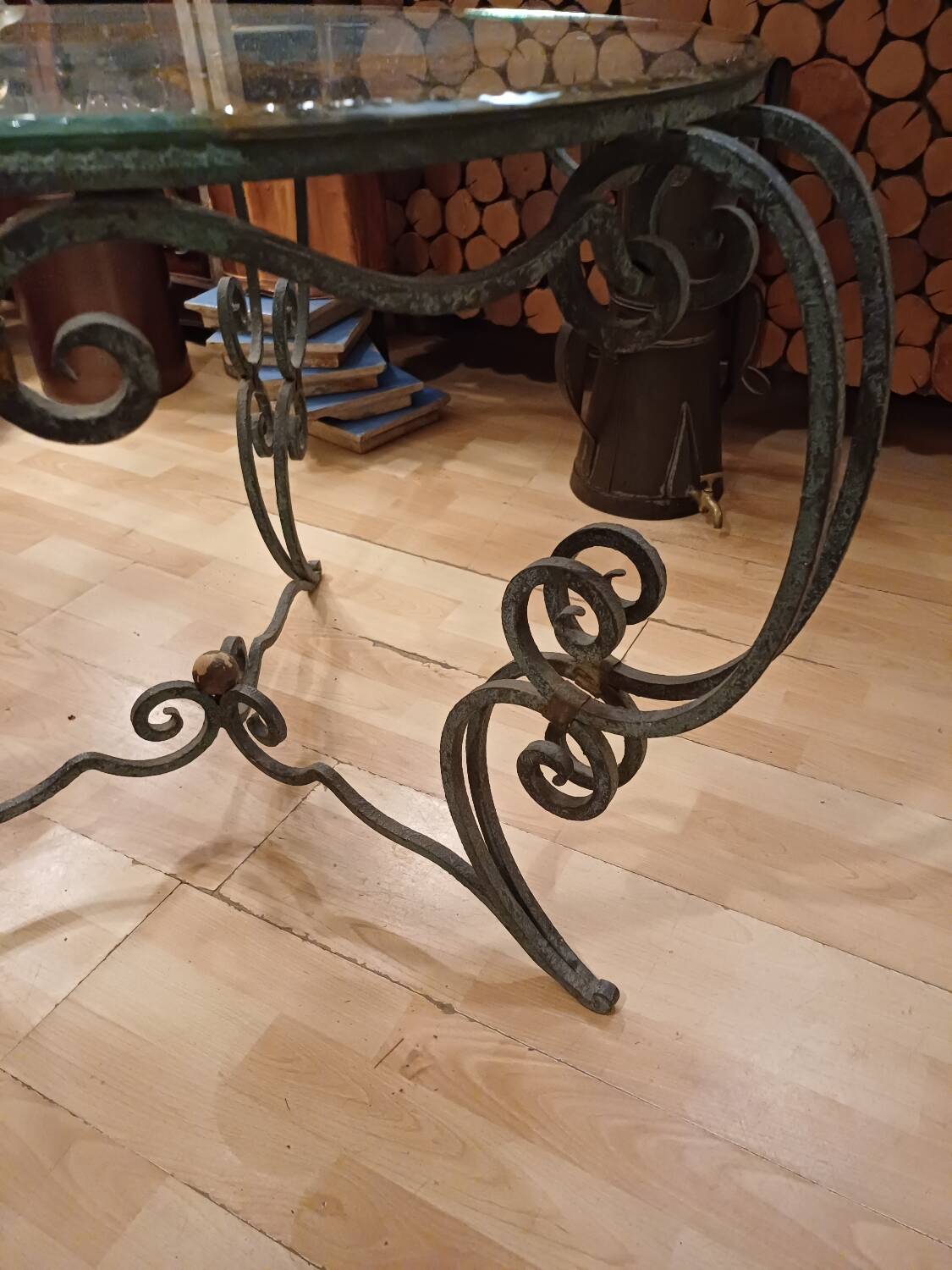 Wrought iron and glass tea table, 1930-1940