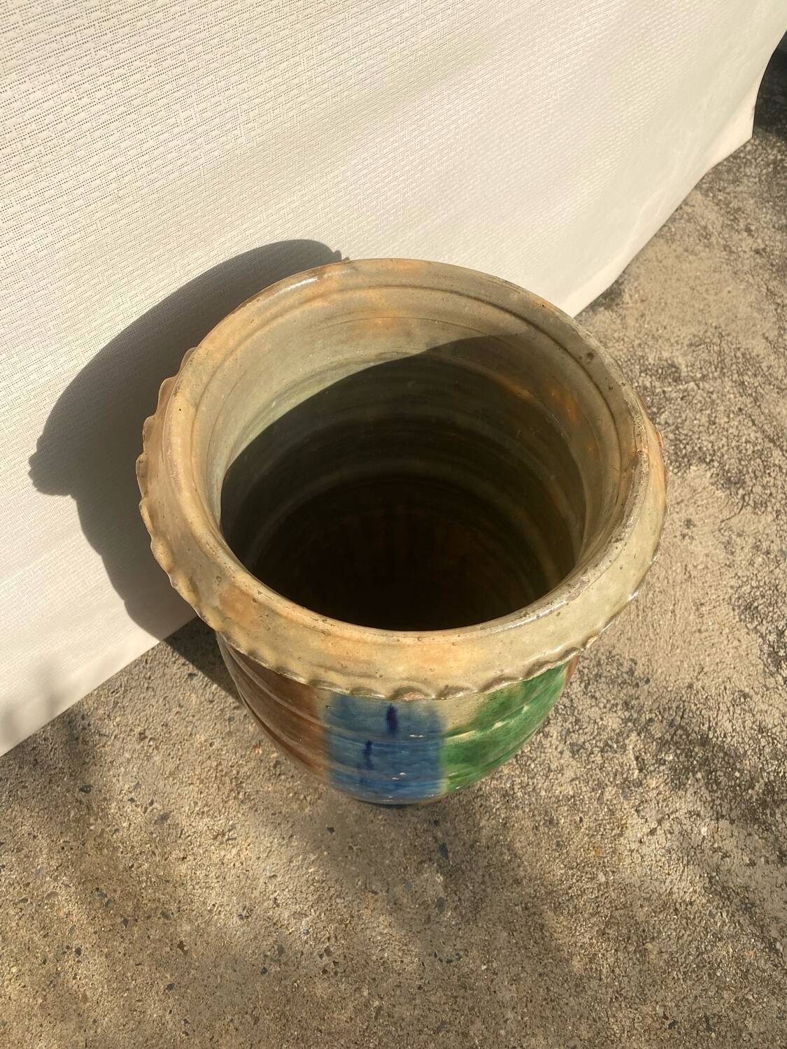 Large ancient glazed terracotta vase from southern France.