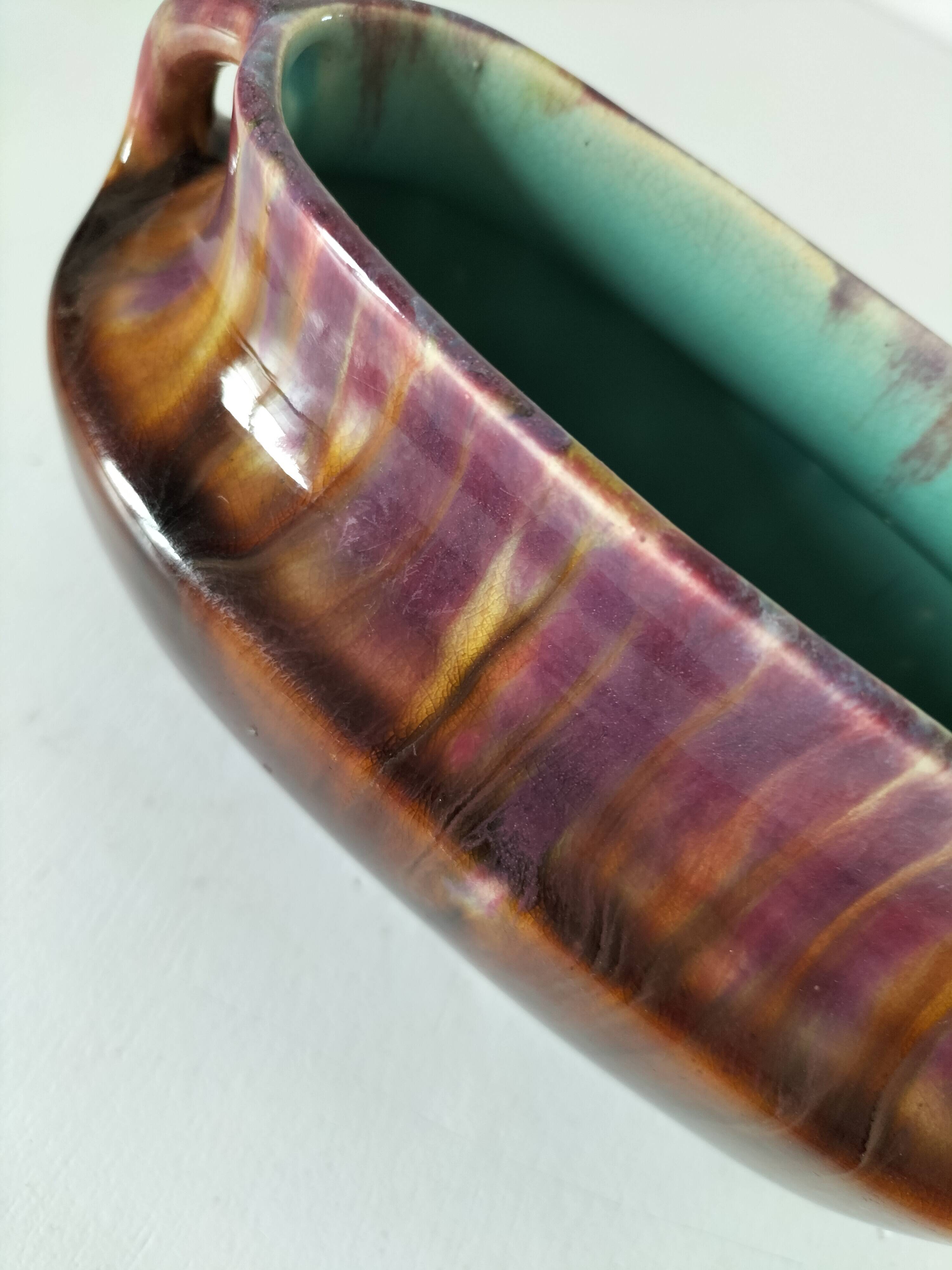 Oval ceramic vase with handles, glazed, 20th century.