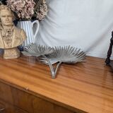 Vintage Two Tier Silver Metal Palm Leaf Fruit Basket