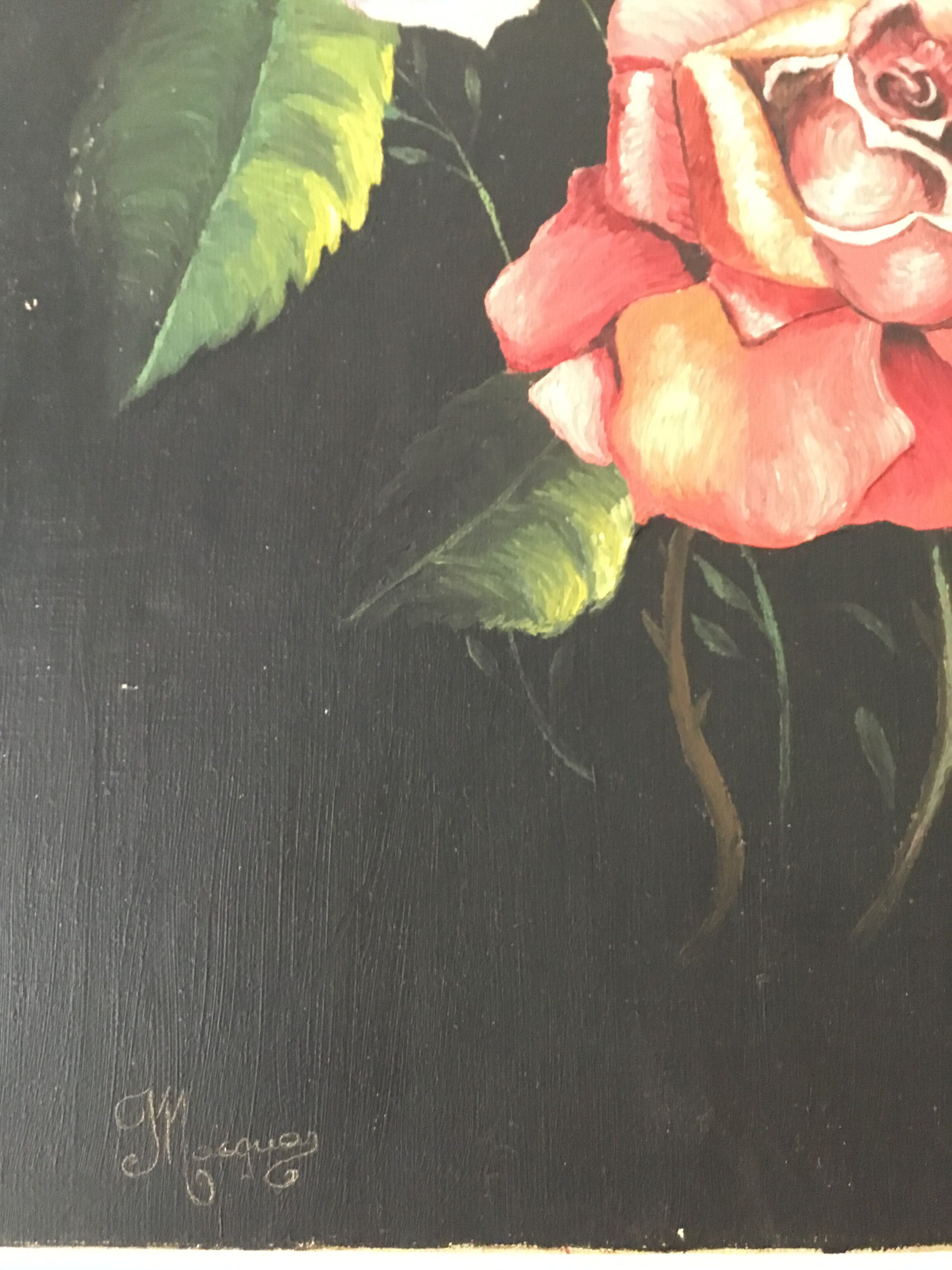 Old oil on canvas "Roses"