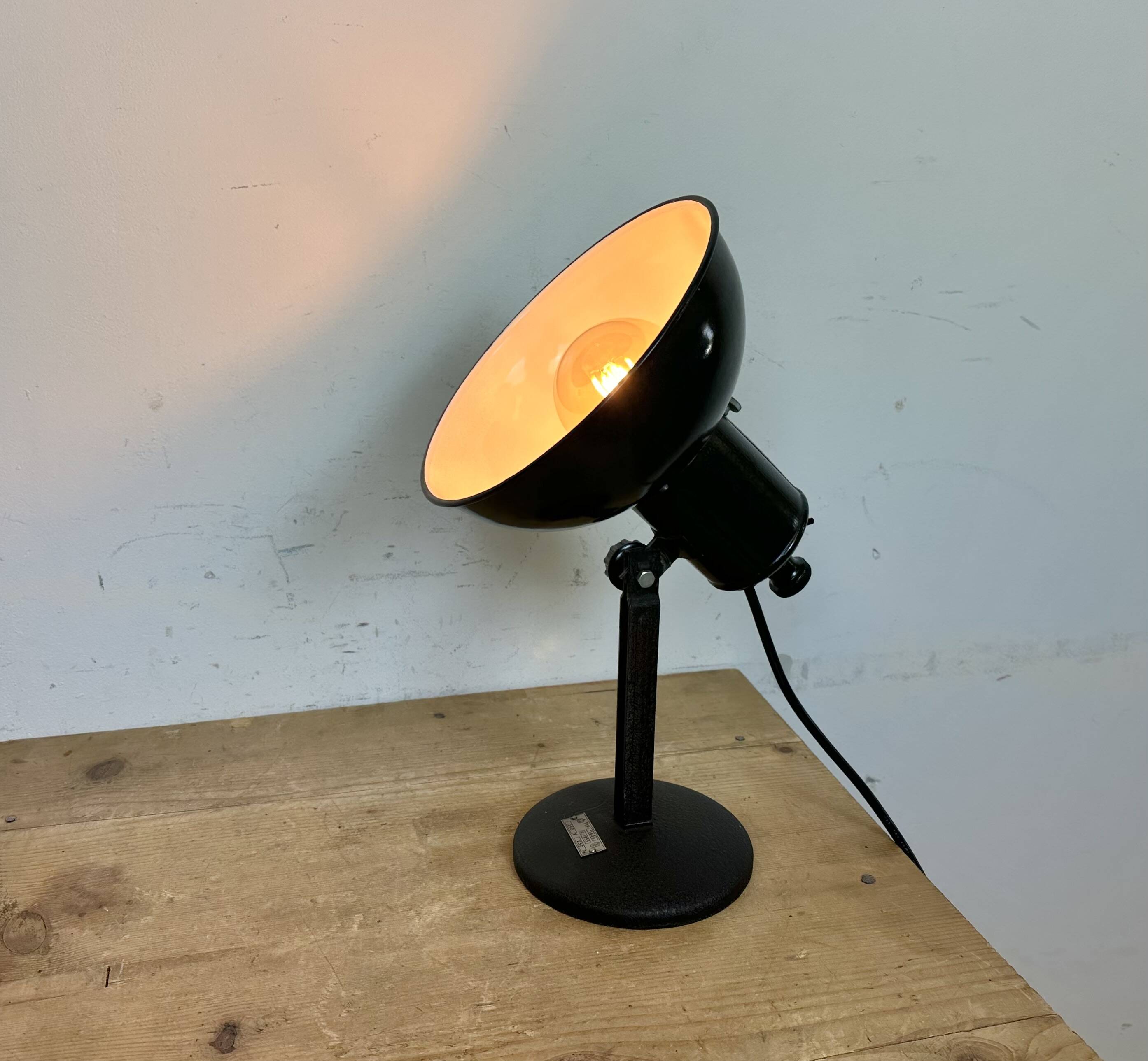 Vintage black enamel table photo lamp, 1950s