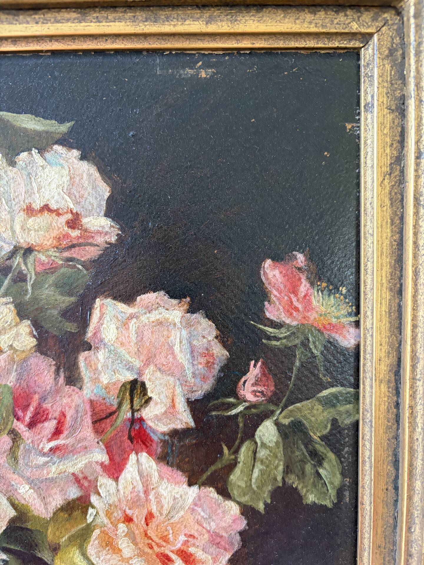 Bouquet of roses, oil on framed panel