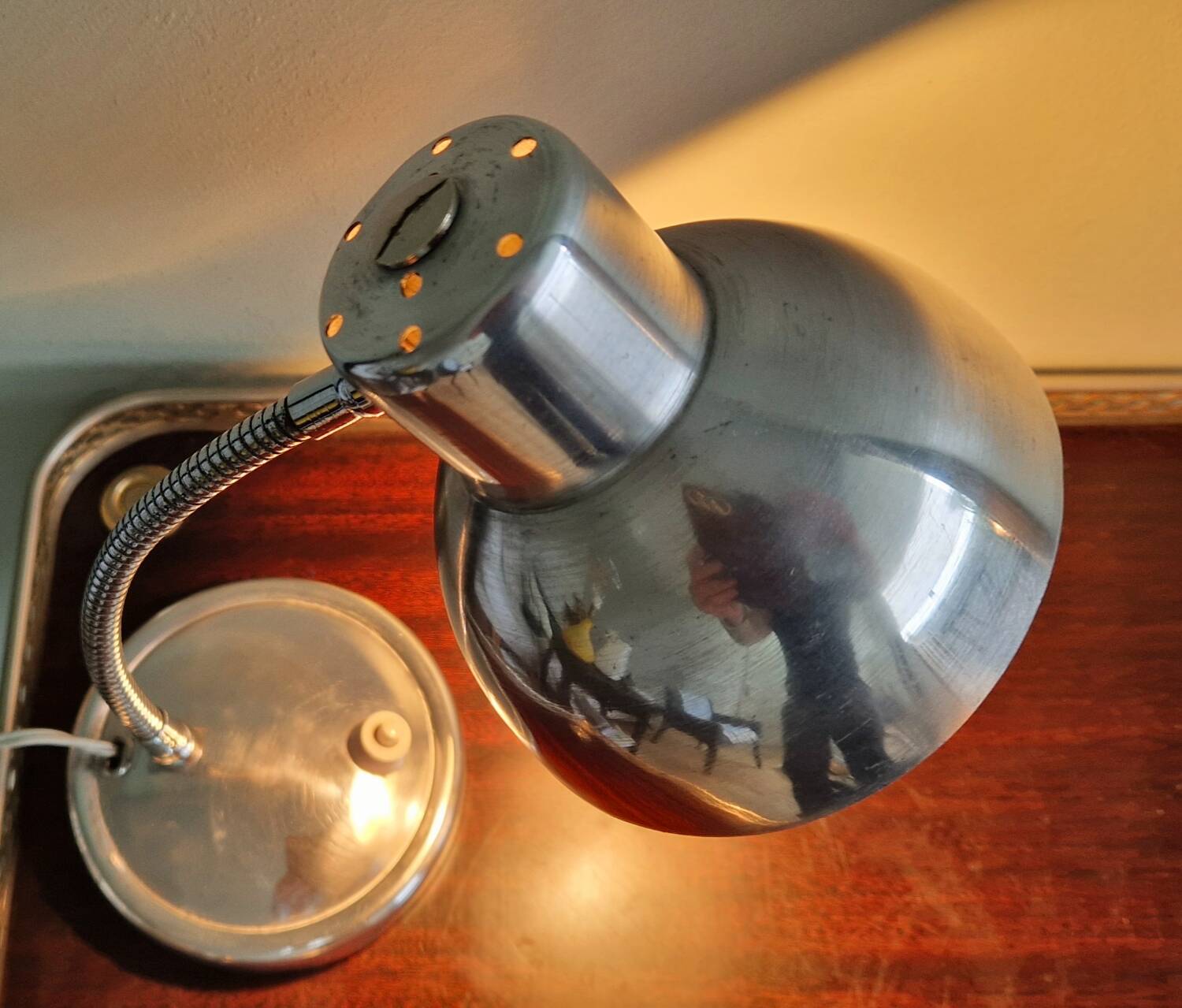 Polished aluminum desk lamp from the 1950s