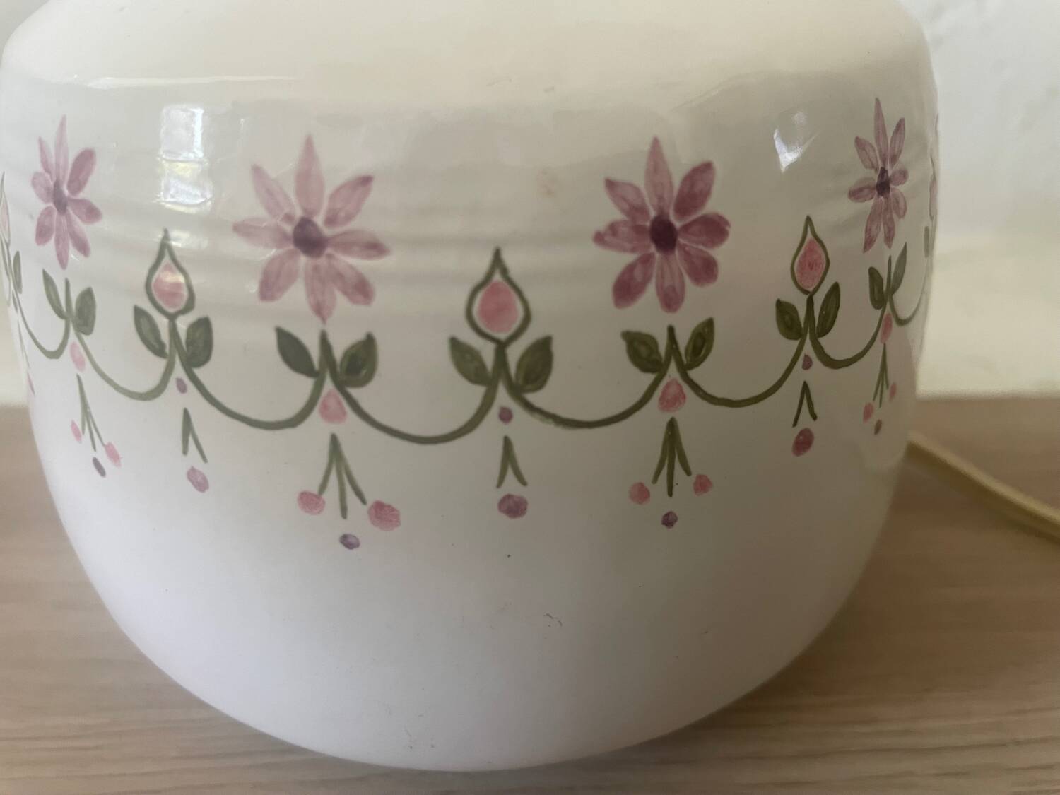 Handmade ceramic lamp base with floral decoration