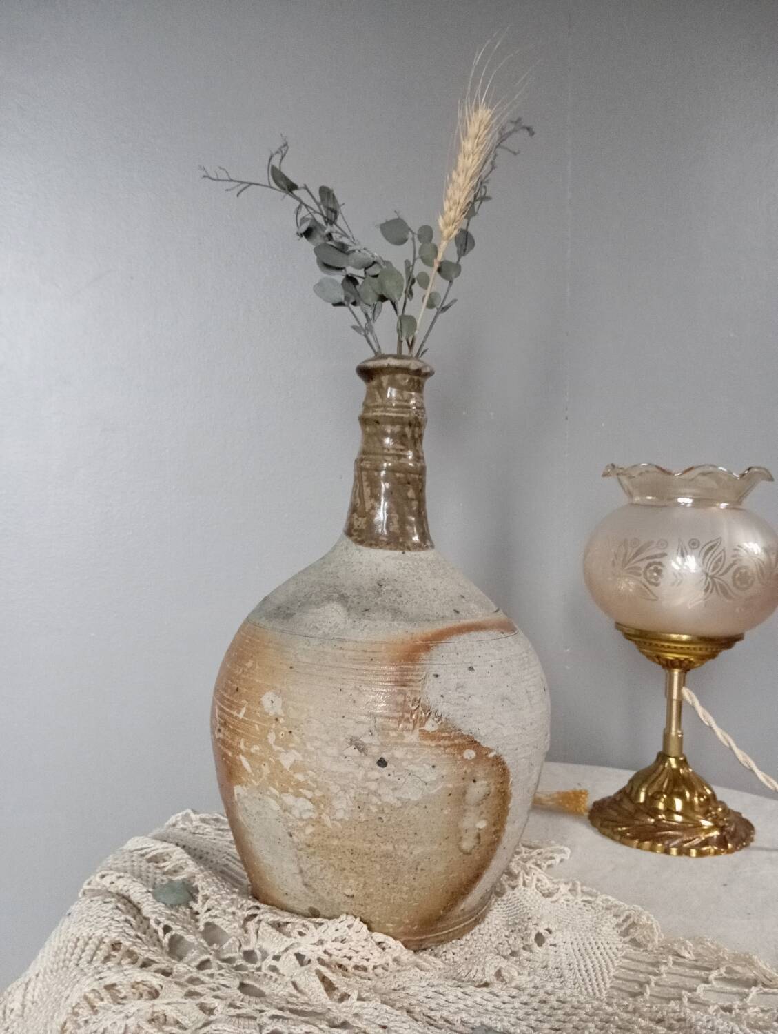 Cruche poterie antique grès brut imparfait, 18/19eme