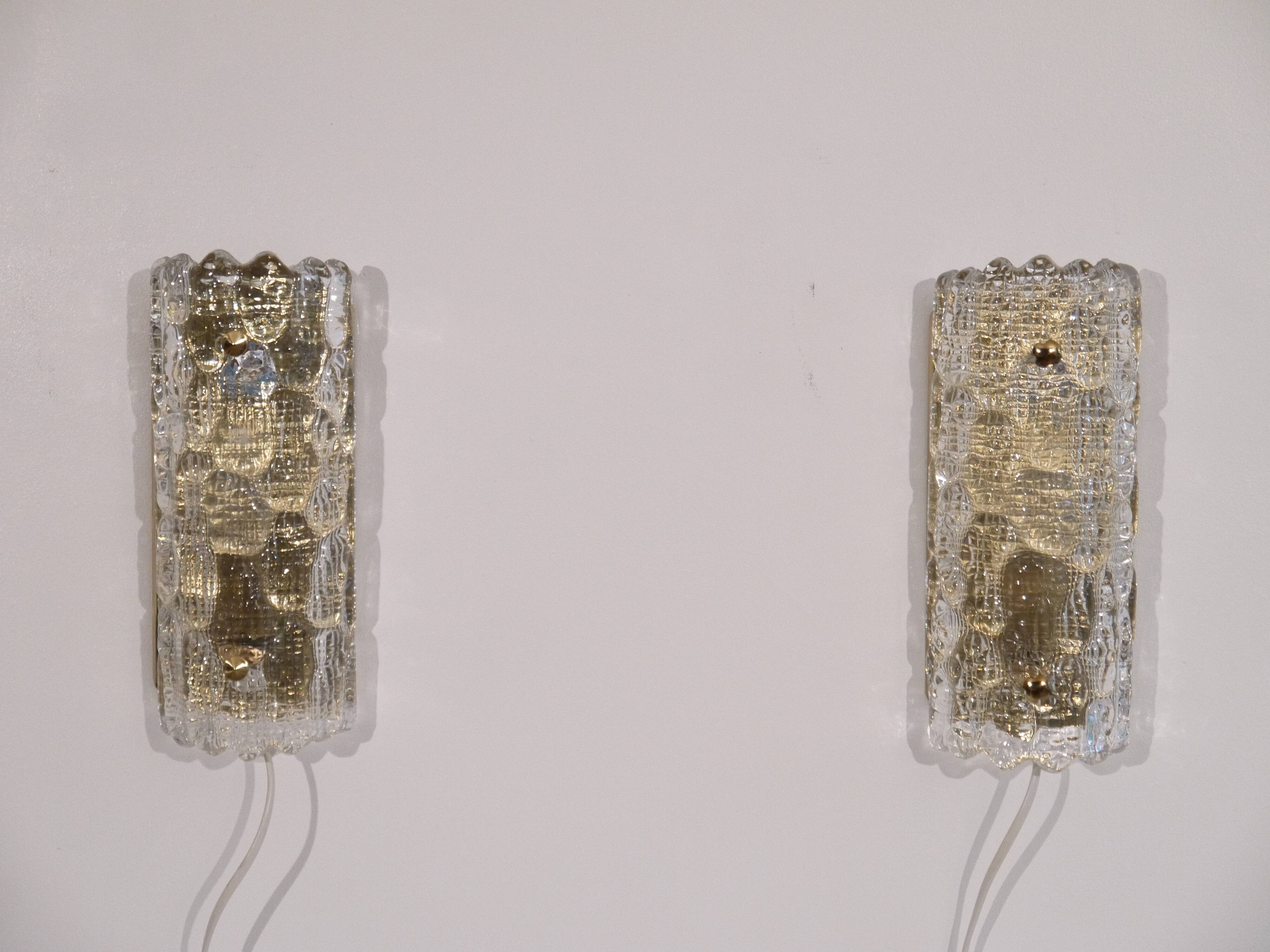 Pair of crystal wall lamps by Carl Fagerlund for Orrefors