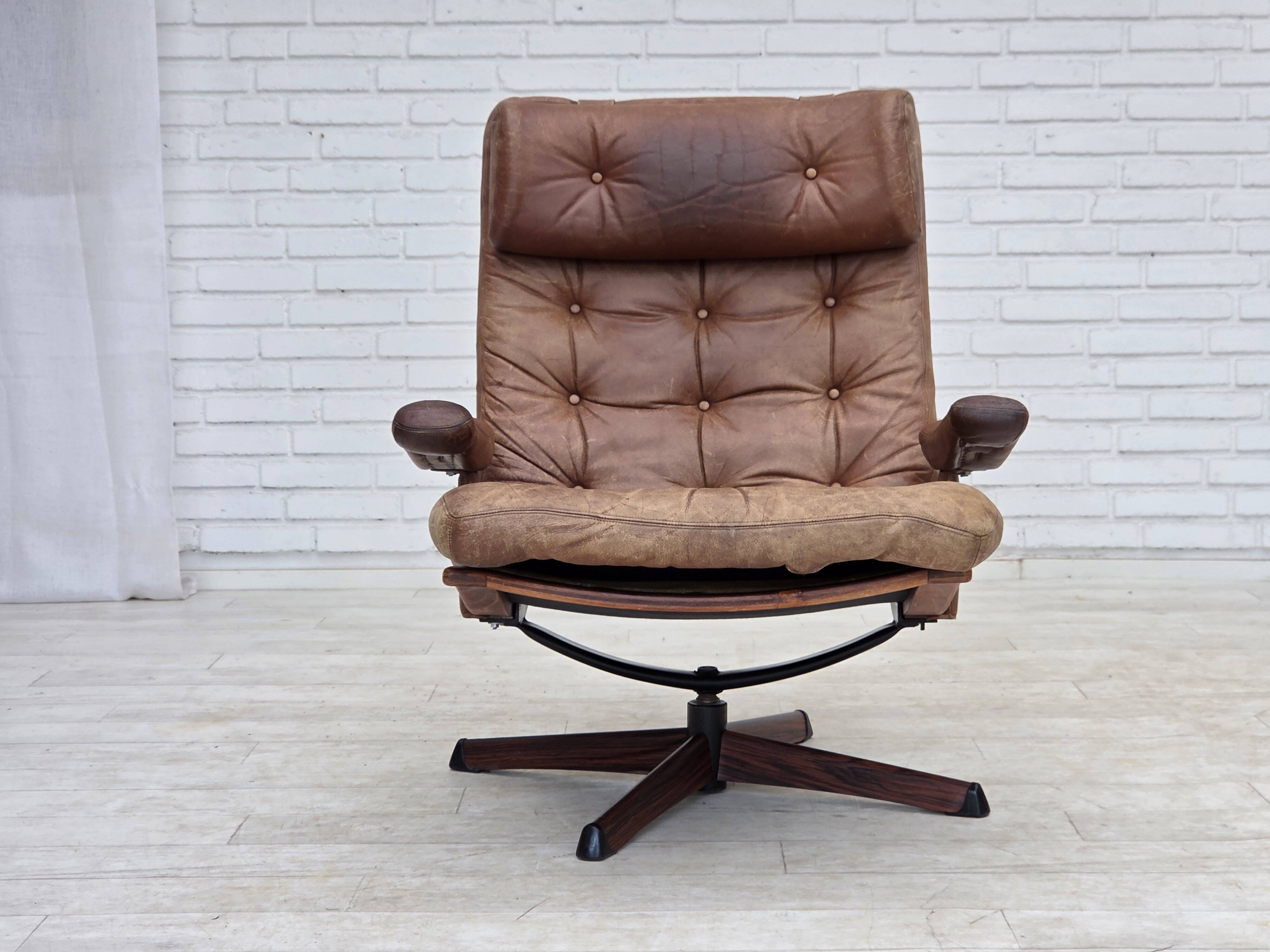1960s, Scandinavian swivel armchair, brown furniture leather.