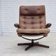 1960s, Scandinavian swivel armchair, brown furniture leather.