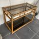 Vintage rattan and glass TV storage unit 1950