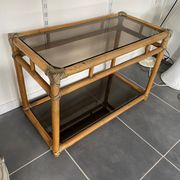 Vintage rattan and glass TV storage unit 1950