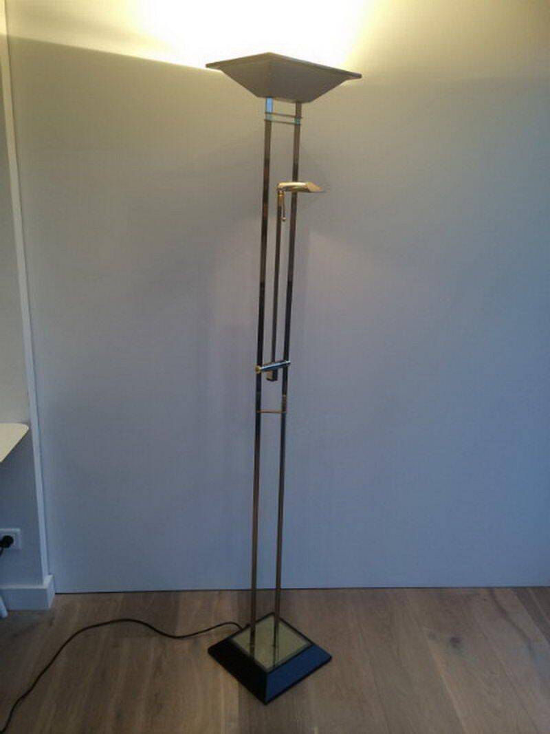 Floor lamp with gunmetal patina and brass