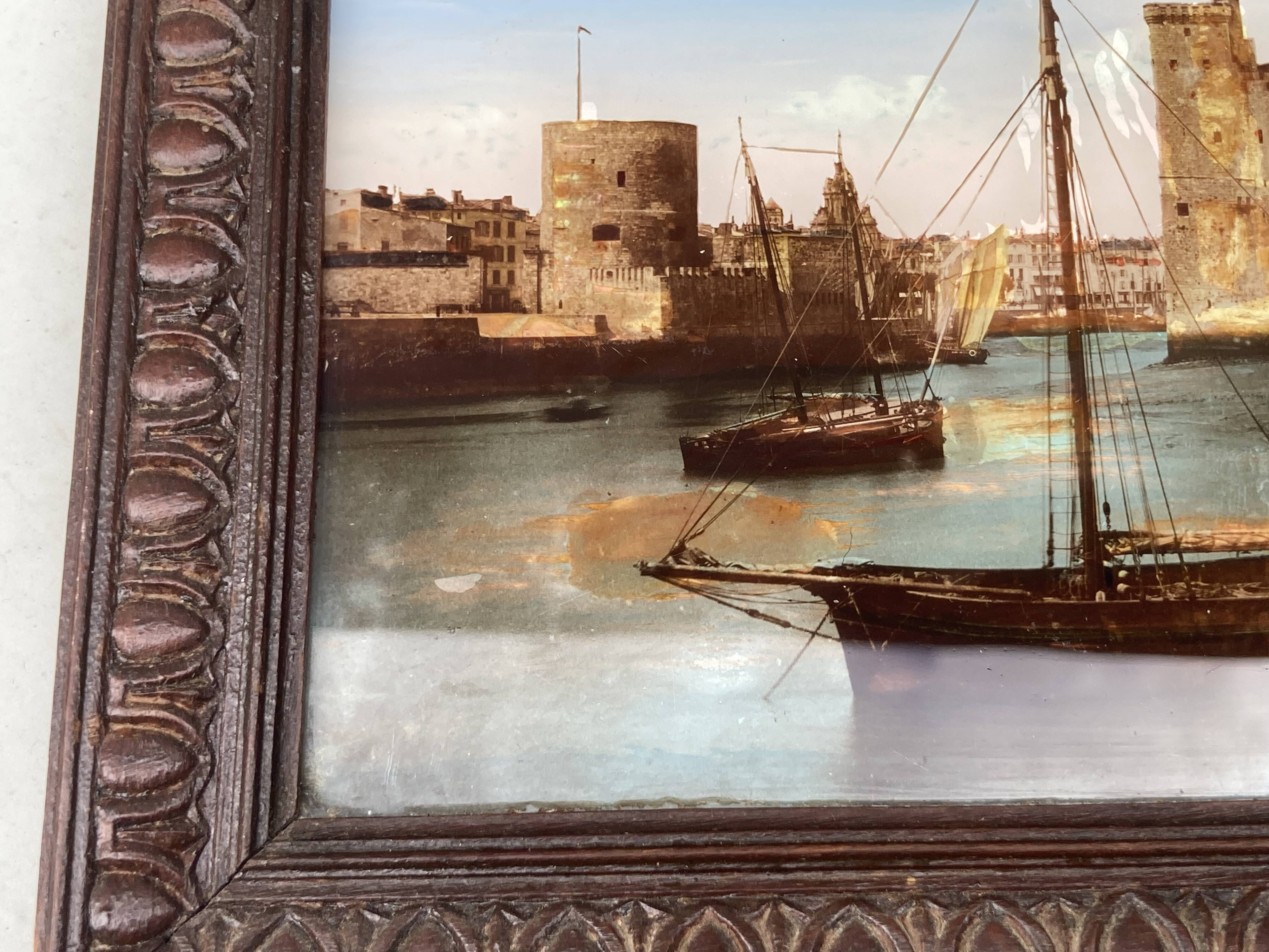 painting fixed under glass port of La Rochelle 19th century