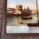 painting fixed under glass port of La Rochelle 19th century